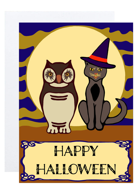 "Owl and Pussycat" Greeting Card (Halloween)