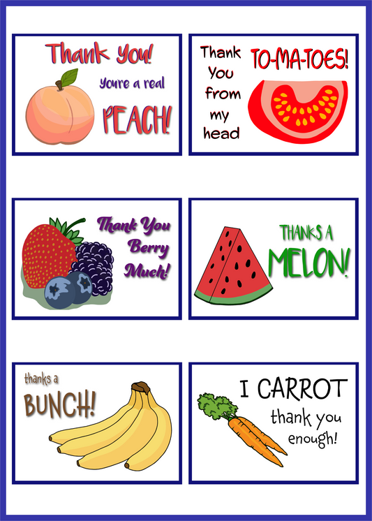 Fruit & Veggies Thank You Assortment (Pack of 12 Note Cards)