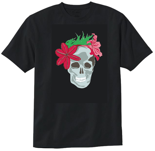 "Flower Skull" Graphic Tee Shirt (Halloween, Day of the Dead, Goth)