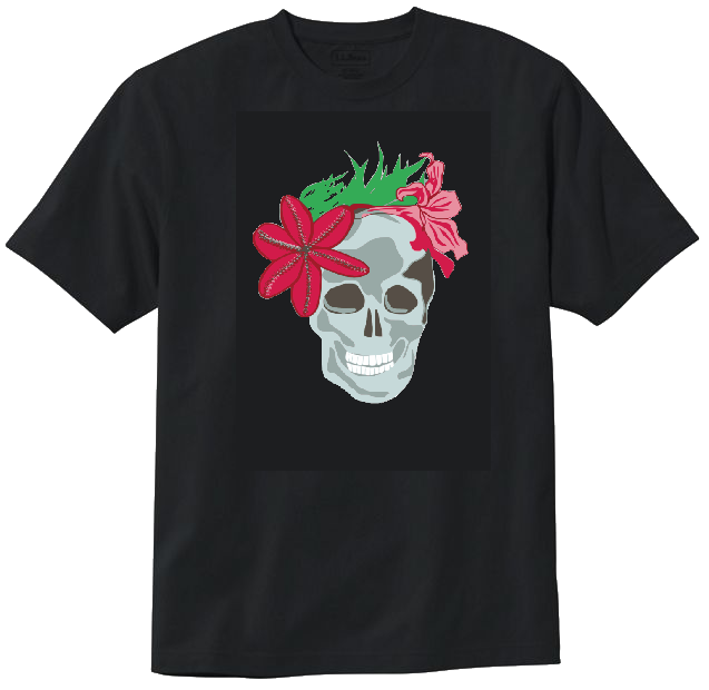 "Flower Skull" Graphic Tee Shirt (Halloween, Day of the Dead, Goth)